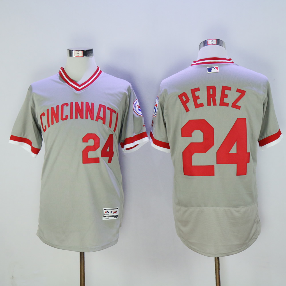 Men MLB Cincinnati Reds #24 Perez Grey Throwback 1976 jerseys